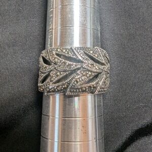 Vintage Sterling Silver Marcasite Leaf Ring Openwork Size 8  READ